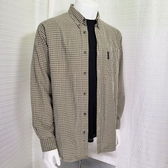 Columbia Rugged Button Down Shirt Mid-Weight Outdoor Tan Black Plaid Men's L - Picture 15 of 15
